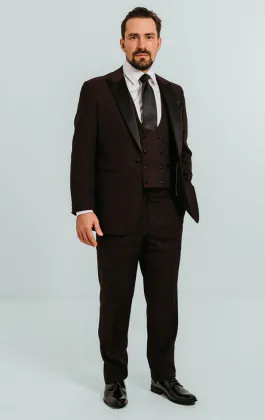 Burgundy 3 Piece Tuxedo with Peak Lapel