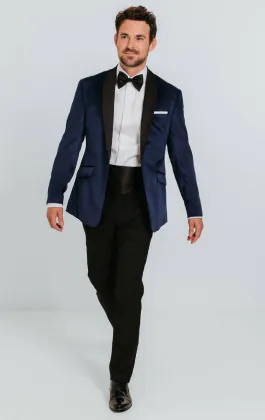 Navy Velvet Tuxedo with Black Trousers