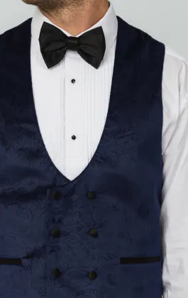 Navy Paisley Velvet Double Breasted Tuxedo Vest