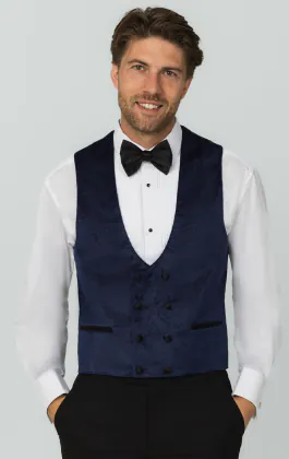 Navy Paisley Velvet Double Breasted Tuxedo Vest