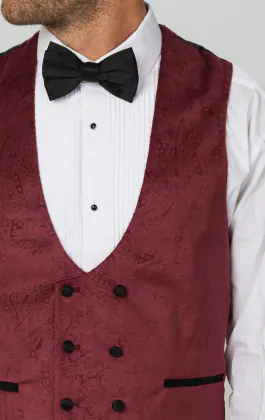 Burgundy Paisley Velvet Double Breasted Tuxedo Vest