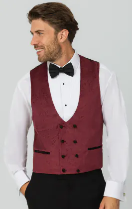 Burgundy Paisley Velvet Double Breasted Tuxedo Vest