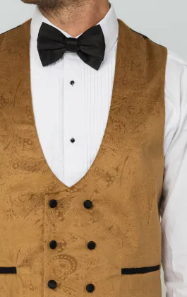 Gold Paisley Velvet Double Breasted Tuxedo Vest
