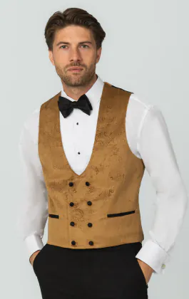 Gold Paisley Velvet Double Breasted Tuxedo Vest