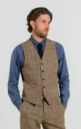 Harris Tweed Brown Windowpane Tweed Vest