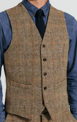 Harris Tweed Brown Windowpane Tweed Vest