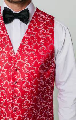Red/Silver Edwardian Swirl Jacquard Vest