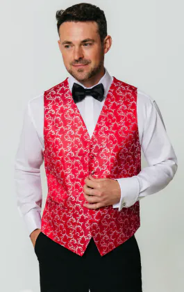Red/Silver Edwardian Swirl Jacquard Vest