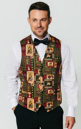 Green Vintage Christmas Print Vest - Limited Edition