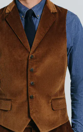 Mid Brown Corduroy Vest with Notch Lapel