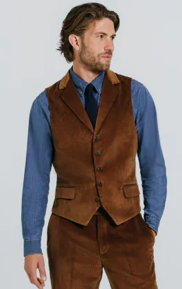 Mid Brown Corduroy Vest with Notch Lapel