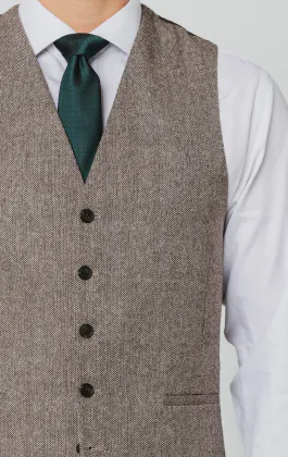 Brown Herringbone Tweed Vest