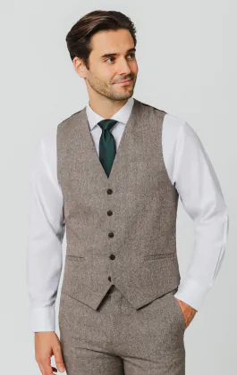 Brown Herringbone Tweed Vest