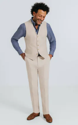 Oatmeal Linen Herringbone Vest