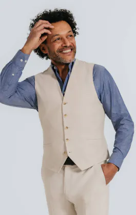 Oatmeal Linen Herringbone Vest