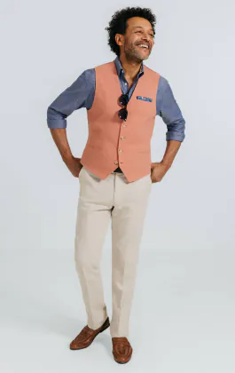 Coral Linen Twill Vest