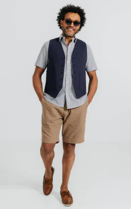 Navy Linen Twill Vest
