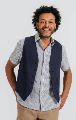 Navy Linen Twill Vest