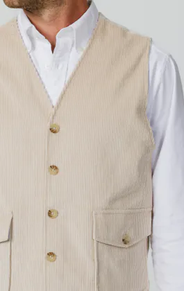 Beige Corduroy Vest with Patch Pockets