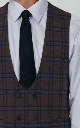 Burgundy with Blue Windowpane Check Double Breasted Vest