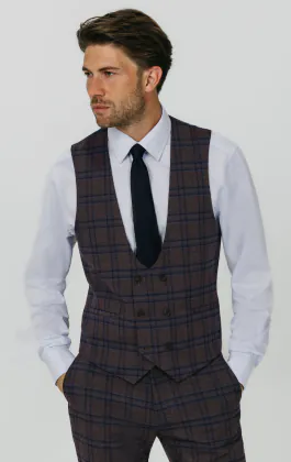 Burgundy with Blue Windowpane Check Double Breasted Vest