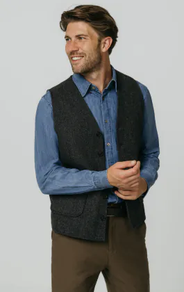 Grey Barleycorn Tweed Vest with Patch Pockets