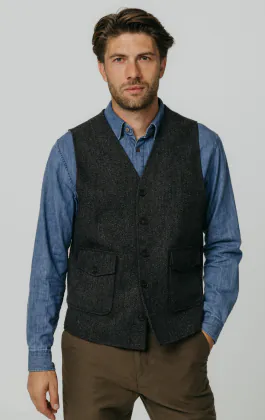Grey Barleycorn Tweed Vest with Patch Pockets